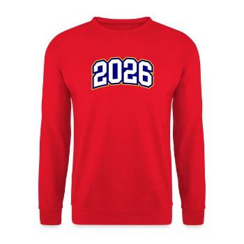 2026 Jahr - Unisex Pullover - Rot - Vorne - Alina (178cm) & Michal (187cm)