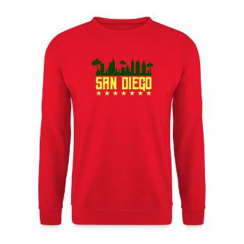 San Diego Skyline Neon Gelb - Unisex Pullover - Rot - Vorne - Alina (178cm) & Michal (187cm)