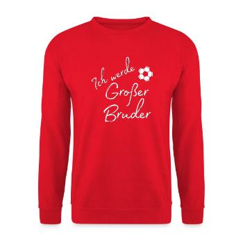 Ich werde Großer Bruder Fußball Motiv - Unisex Pullover - Rot - Vorne - Alina (178cm) & Michal (187cm)
