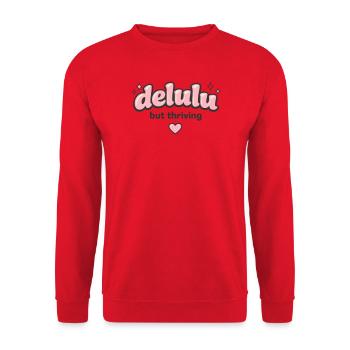 Delulu Thriving Logo - Unisex Pullover - Rot - Vorne - Alina (178cm) & Michal (187cm)