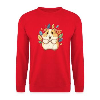 Kuscheliger Hamster mit Herbstblättern - Unisex Pullover - Rot - Vorne - Alina (178cm) & Michal (187cm)