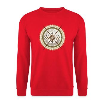 Geometrisches Tribal-Mandala Emblem - Unisex Pullover - Rot - Vorne - Alina (178cm) & Michal (187cm)