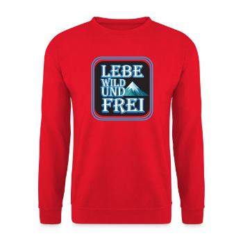 Lebe Wild Und Frei Bergmotiv - Unisex Pullover - Rot - Vorne - Alina (178cm) & Michal (187cm)
