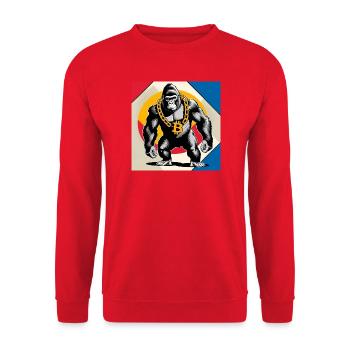 Bitcoin Gorilla Chain Hero - Unisex Sweatshirt - red - Front - Alina (178cm) & Michal (187cm)