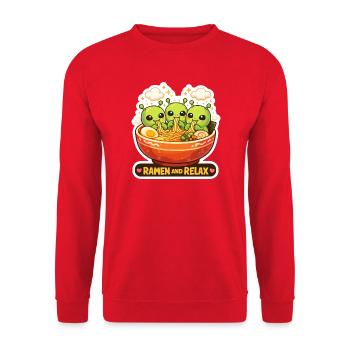 Ramen und Relax Aliens - Unisex Pullover - Rot - Vorne - Alina (178cm) & Michal (187cm)