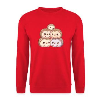 Kuschelige Igelfamilie - Unisex Pullover - Rot - Vorne - Alina (178cm) & Michal (187cm)