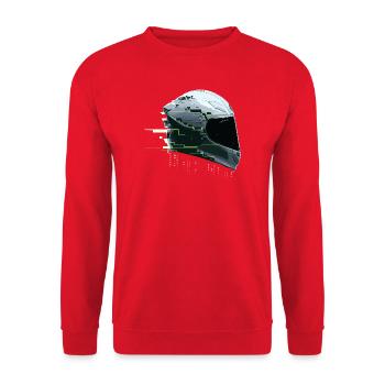  Cyber Moto Helm Glitch Racing Future Gamer - Unisex Pullover - Rot - Vorne - Alina (178cm) & Michal (187cm)