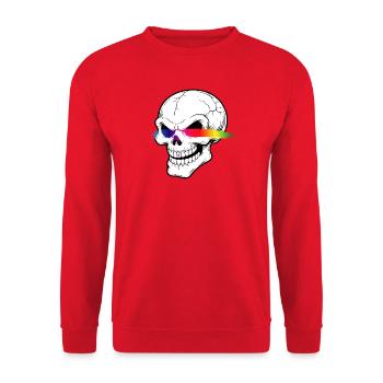 Totenkopf Neon Regenbogen Laser Augen Design   - Unisex Pullover - Rot - Vorne - Alina (178cm) & Michal (187cm)