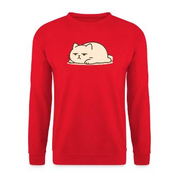 Müde Katze Lustig Lazy Cat Cartoon Motiv - Unisex Pullover - Rot - Vorne - Alina (178cm) & Michal (187cm)