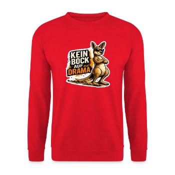Känguru Kein Bock auf Drama – Lustiger Spruch Sonn - Unisex Pullover - Rot - Vorne - Alina (178cm) & Michal (187cm)