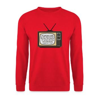 Retrofernseher: Schlag aufs Gehäuse - Unisex Pullover - Rot - Vorne - Alina (178cm) & Michal (187cm)