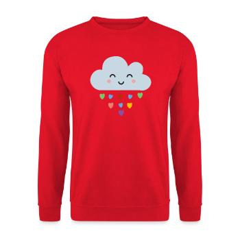Cute Cloud Rainbow Hearts Kawaii Happy Mood Design - Unisex Pullover - Rot - Vorne - Alina (178cm) & Michal (187cm)