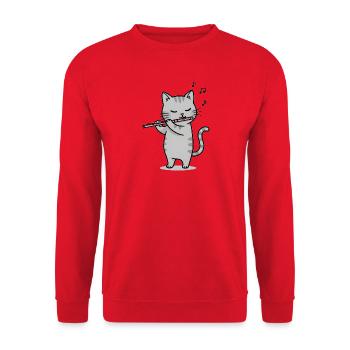 Musikalische Katze schenkt Musik Katzen - Unisex Pullover - Rot - Vorne - Alina (178cm) & Michal (187cm)