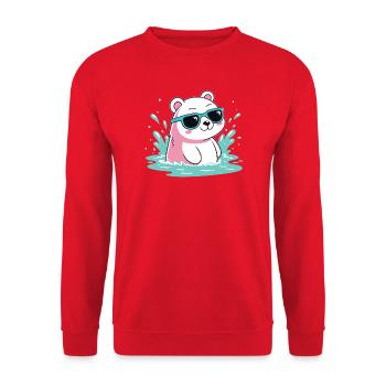 Aquatic Polar Bear in Cool Glasses - Unisex Sweatshirt - red - Front - Alina (178cm) & Michal (187cm)