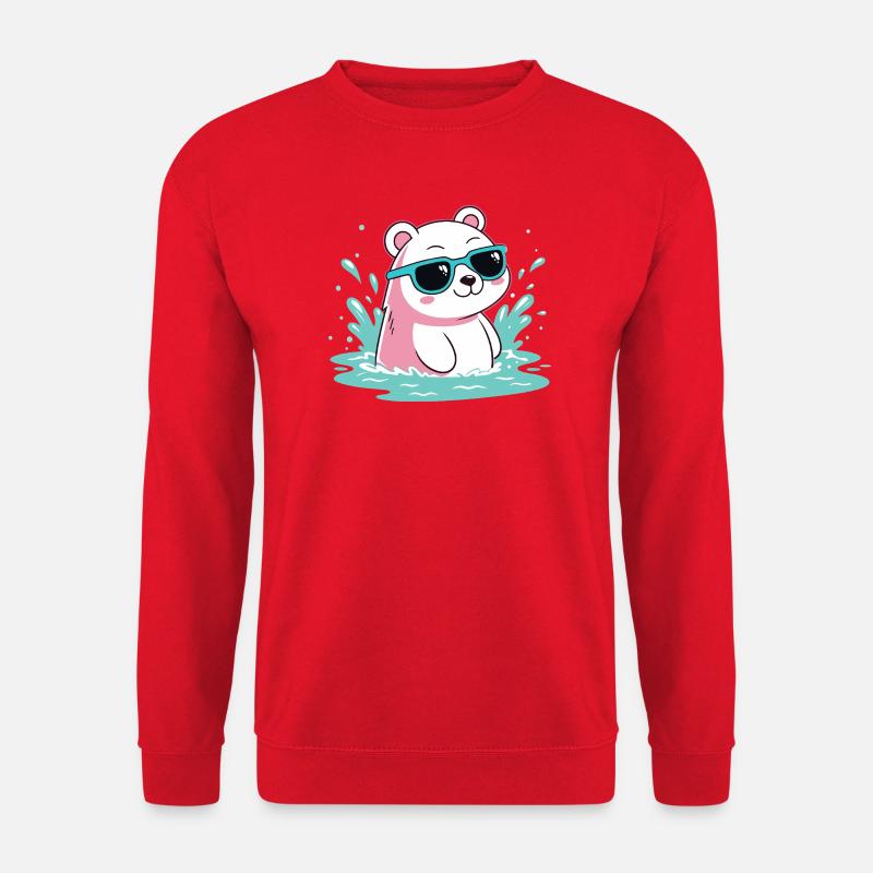 Aquatic Polar Bear in Cool Glasses - Unisex Sweatshirt - red