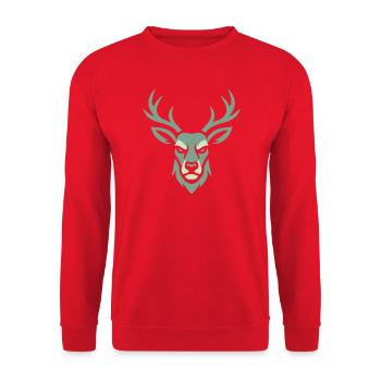 Hirschkopf  - Unisex Pullover - Rot - Vorne - Alina (178cm) & Michal (187cm)