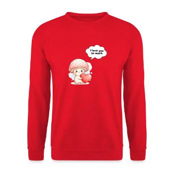 Mignonne Champignon Love Design Je t’aime - Sweat-shirt Unisexe - rouge - Devant - Alina (178cm) & Michal (187cm)