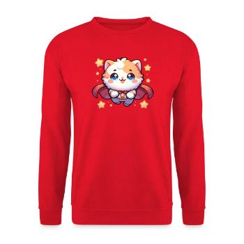 Helden Kätzchen Superheld Katze Super Mieze - Unisex Pullover - Rot - Vorne - Alina (178cm) & Michal (187cm)