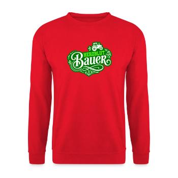 Herzblut Bauer Traktor - Unisex Pullover - Rot - Vorne - Alina (178cm) & Michal (187cm)