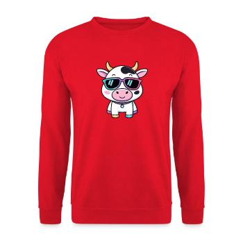 Cow in kawaii sunglasses - Unisex Sweatshirt - red - Front - Alina (178cm) & Michal (187cm)