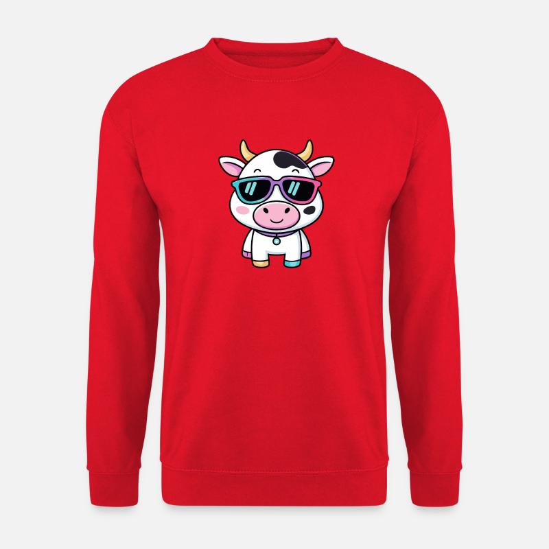 Kuh mit Kawaii-Sonnenbrille - Unisex Pullover - Rot