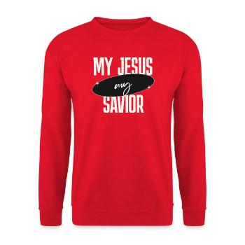 Mein Jesus mein Retter  - Unisex Pullover - Rot - Vorne - Alina (178cm) & Michal (187cm)