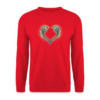 Pfauenfeder Herz Ornament Boho Geschenk - Unisex Pullover - Rot - Vorne - Alina (178cm) & Michal (187cm)