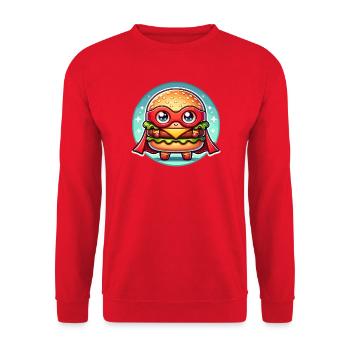 Hamburger Superhero Burger Held Fast Food Snack - Unisex Sweatshirt - red - Front - Alina (178cm) & Michal (187cm)