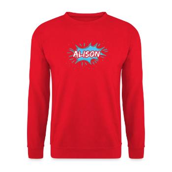 Geschenk für Alison - Unisex Pullover - Rot - Vorne - Alina (178cm) & Michal (187cm)