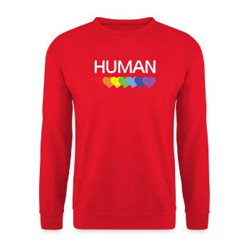 LGBTQ-Pride-Monat – Wir sind alle Menschen - Unisex Pullover - Rot - Vorne - Alina (178cm) & Michal (187cm)