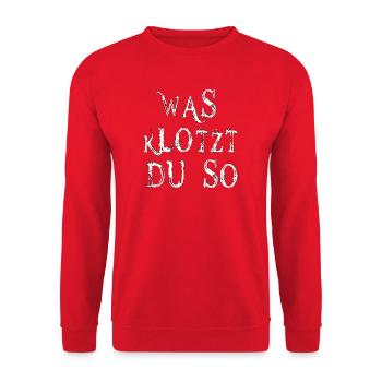 Was klotzt du so - Chalk - Unisex Pullover - Rot - Vorne - Alina (178cm) & Michal (187cm)