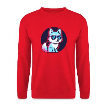 Neonfuchs mit Brille - Unisex Pullover - Rot - Vorne - Alina (178cm) & Michal (187cm)