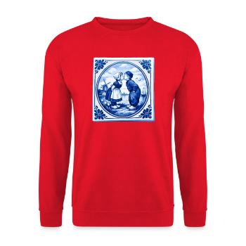 Delft Love Kiss in Blue - Sweat-shirt Unisexe - rouge - Devant - Alina (178cm) & Michal (187cm)