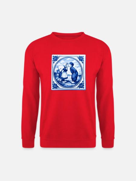 Delft Love Kiss in Blau - Unisex Pullover - Rot
