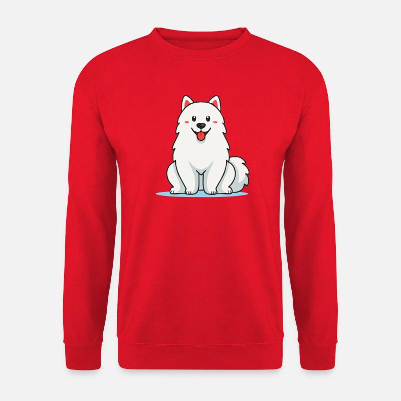 Wuschelig-weißer Samojede-Hund (Comic) - Unisex Pullover - Rot