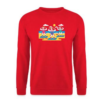 Kuh Yoga Strand - Unisex Pullover - Rot - Vorne - Alina (178cm) & Michal (187cm)