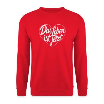 Das Leben ist Jetzt Herz - Unisex Pullover - Rot - Vorne - Alina (178cm) & Michal (187cm)