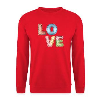 Love Patchwork Design Colorful Fabric Patches - Unisex Sweatshirt - red - Front - Alina (178cm) & Michal (187cm)