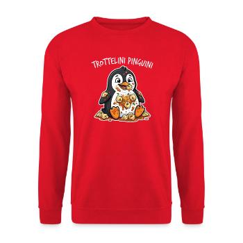 Trottelini Pinguini Pasta Cartoon - Unisex Pullover - Rot - Vorne - Alina (178cm) & Michal (187cm)