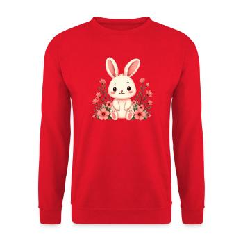 Kaninche mit Blumen - Unisex Pullover - Rot - Vorne - Alina (178cm) & Michal (187cm)