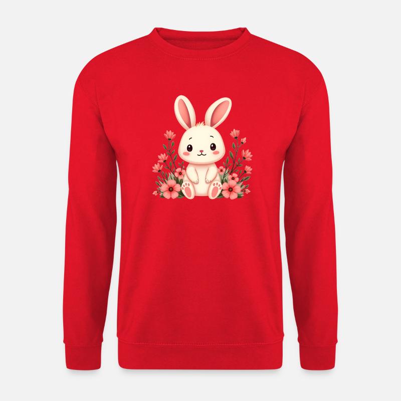 Kaninche mit Blumen - Unisex Pullover - Rot