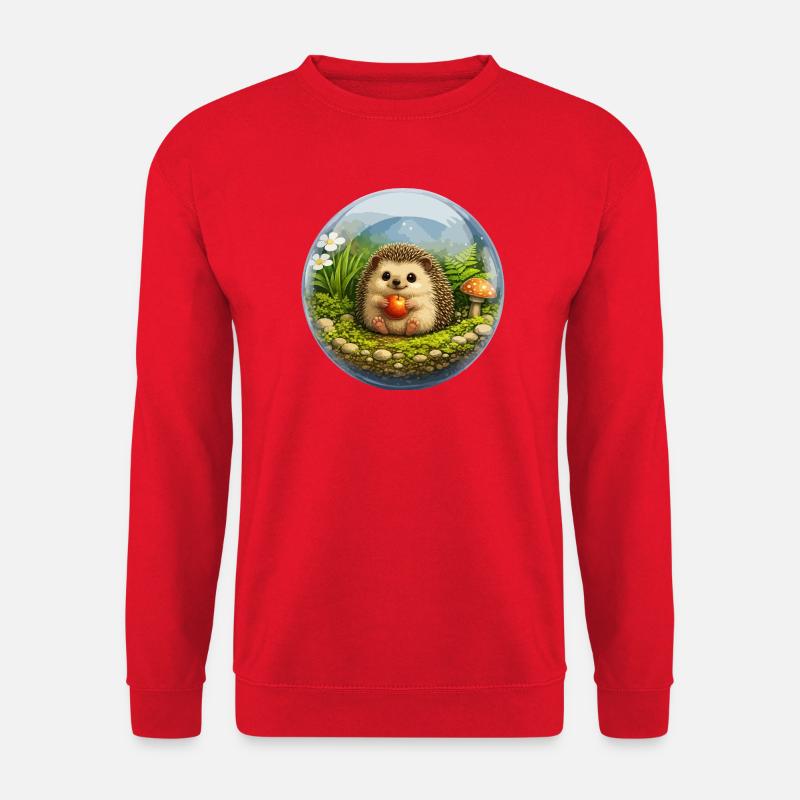 Igel in Glaskugel mit Waldszene - Unisex Pullover - Rot