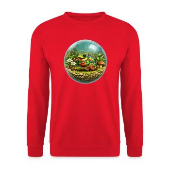 Blasen-Dschungel-Chamäleon in der grünen Biosphäre - Unisex Pullover - Rot - Vorne - Alina (178cm) & Michal (187cm)