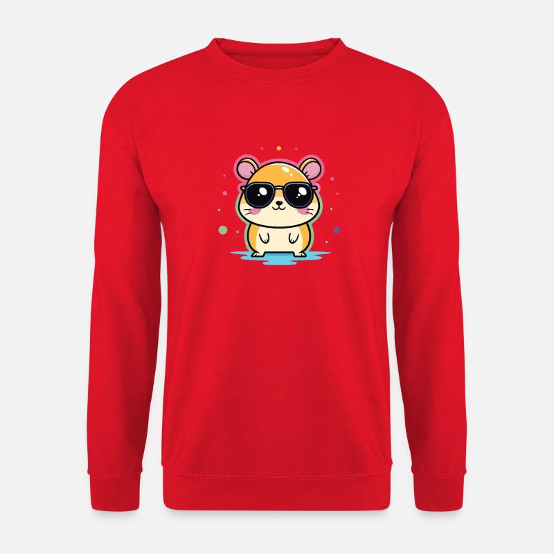 Hamster-Cool-Brille und Konfetti - Unisex Pullover - Rot
