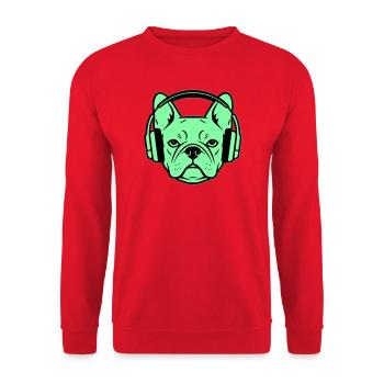 Frenchie Kopfhörer Gamer Hund - Unisex Pullover - Rot - Vorne - Alina (178cm) & Michal (187cm)