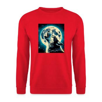 Wolf heult zum Vollmond - Unisex Pullover - Rot - Vorne - Alina (178cm) & Michal (187cm)