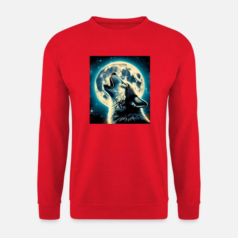 Wolf heult zum Vollmond - Unisex Pullover - Rot