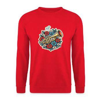 Florale Trompetenexplosion - Unisex Pullover - Rot - Vorne - Alina (178cm) & Michal (187cm)