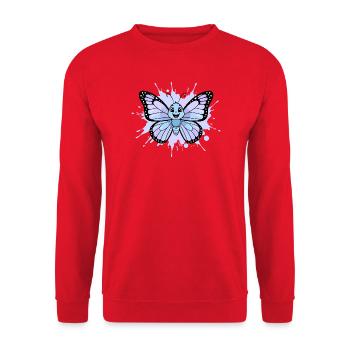 Blauer Schmetterling Spritzkunst - Unisex Pullover - Rot - Vorne - Alina (178cm) & Michal (187cm)