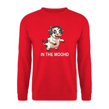 Dancing cow with DJ mood Funny sayings - Unisex Sweatshirt - red - Front - Alina (178cm) & Michal (187cm)